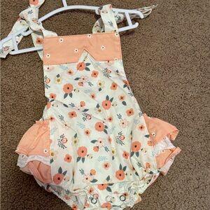 Floral Baby Romper with Peach Accents